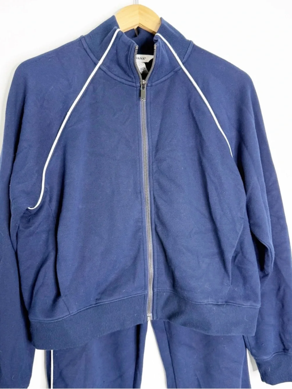 SPANX AirEssentials Sweatsuit Large Navy Full Zip Jacket Flare Pants Set
